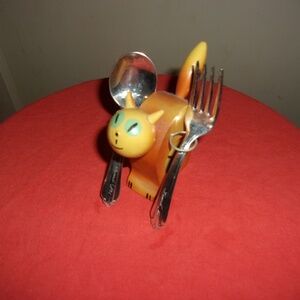 Vintage Cat Wood Baby Fork/Spoon Holder Stratford Plate Frank Jr.